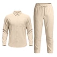 thumbnail image 6 of Letdown Men's Linen Sets 2 Piece Outfits Casual Long Sleeve Button Down Shirts and Pants Summer Beach Vacation Outfits Indoor Outdoor Fall Loungewear, 6 of 6