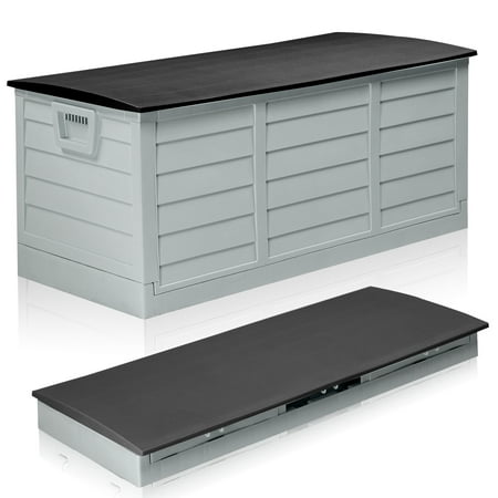 Ktaxon Collapsible 75gal Outdoor Garden Plastic Storage Deck Box Easy Set Up,Space Saving,New Generation of Upgraded Storage Container,Black