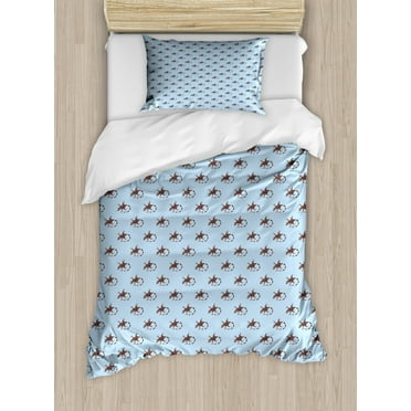 Gecko Duvet Cover Set Twin Size, Amphibian Reptiles Detailed Illustration of Lizards African Wildlife Pattern, Decorative 2 Piece Bedding Set with 1 Pillow Sham, Pale Blue Brown, by Ambesonne
