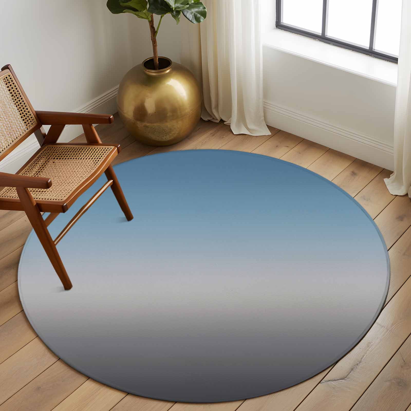 Grey Ombre Round Area Rug 6 FT, Non Slip Bedroom Area Rug, Navy Blue Gray Gradient Modern Abstract Art Washable Soft Circular Carpet Floor Mat for Kitchen Dining Room Home Office Kids Room