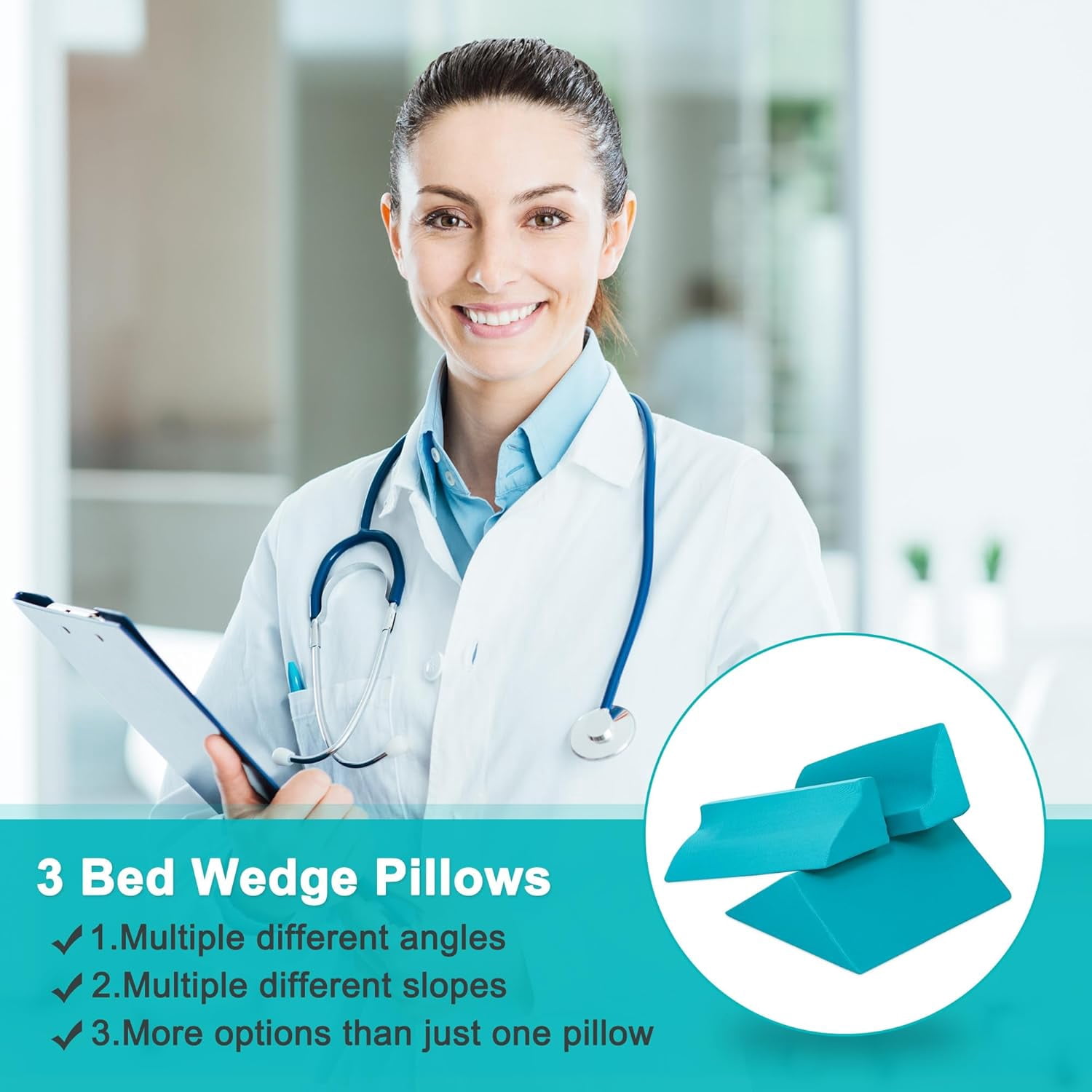 3-in-1 Side Wedge Pillow,Wedge Pillow for Back Pain Relief,Foam Wedges for Positioning in Bed,Positioning Wedges for Bed Sores,for Seniors,Caregivers,Side Sleepers,After Surgery,Green