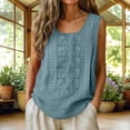 thumbnail image 2 of TEAJOPSUU Boho Cotton Blend Tank Tops for Women Solid Sleeveless Round Neck Shirts Casual Embroidered Blouses Blue, 2 of 7