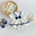 thumbnail image 7 of ZPWKLM Navy Style Turn Down Collar Jumpsuit For Baby Girl Bowknot Summer Dress For Beach Sport size 0-3M, 7 of 7