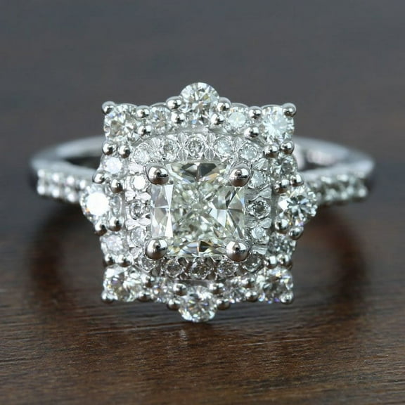 Eclet Jewels 14K White gold Plated Diamond Ring - 1.7 Ct VVS1/D Cushion Cut Lab Created Simulated Diamond Rings - Unique Double Halo Diamond Rings for Women's - Engagement Wedding Diamond Rings
