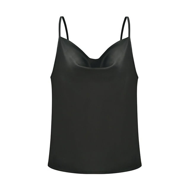 LUXUR Camisoles pour Femmes Sans Manches Gilet Dos Nu Camisole Ajustable Chandail à Enfiler Col Drapé T-Shirts Noir P