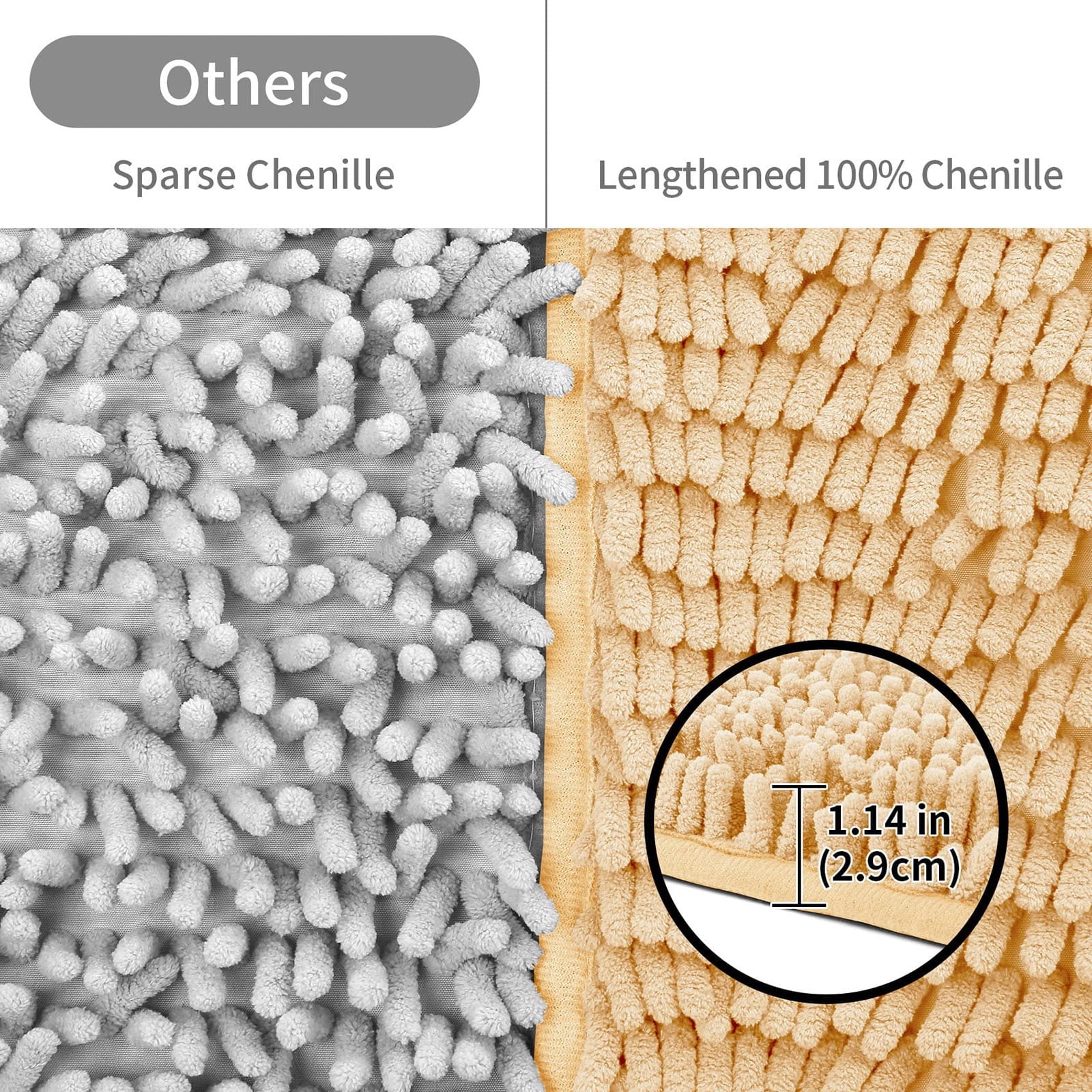 Bathroom Rugs Bath Mat Thick Soft Absorbent Chenille Bath Mats for Bathroom, Microfiber Dries Quickly, Shaggy Washable Rug, Plush Durable Rug, Bathtub and Shower Floor, 24" x 16", Camel