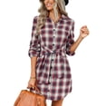 thumbnail image 3 of Liacowi Women Shirt Dress Long Sleeve Plaids Pattern Button Down Lapel Collar Dress Long Shacket Jacket with Waist Tie-Up Spring Autumn Outwear, 3 of 9