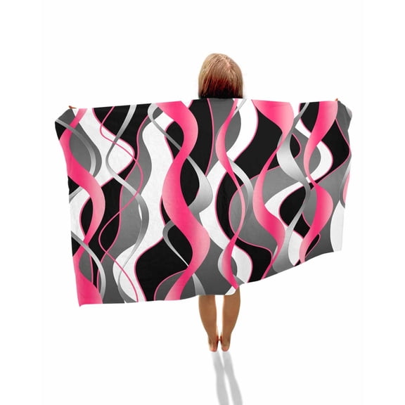 Pink Stripe Beach Towels Oversized Super Absorbent, Gradient Grey Moire Geometric Modern Abstract Lightweight Bath Towel Quick Dry Sets For Bathroom/Pool/Rv Camping/Beach Play/Gym Room/Picnic 35"x70"