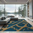 thumbnail image 2 of ODIKA 6'x9' Navy Blue Ochre Abstract Geometric Washable Area Rug Modern Artistic Stepped Forms Curved Lines Diamond Dots Minimalist Graphic Non-Slip, Easy Care, for Family Room, Living Mater Bedroom, 2 of 7