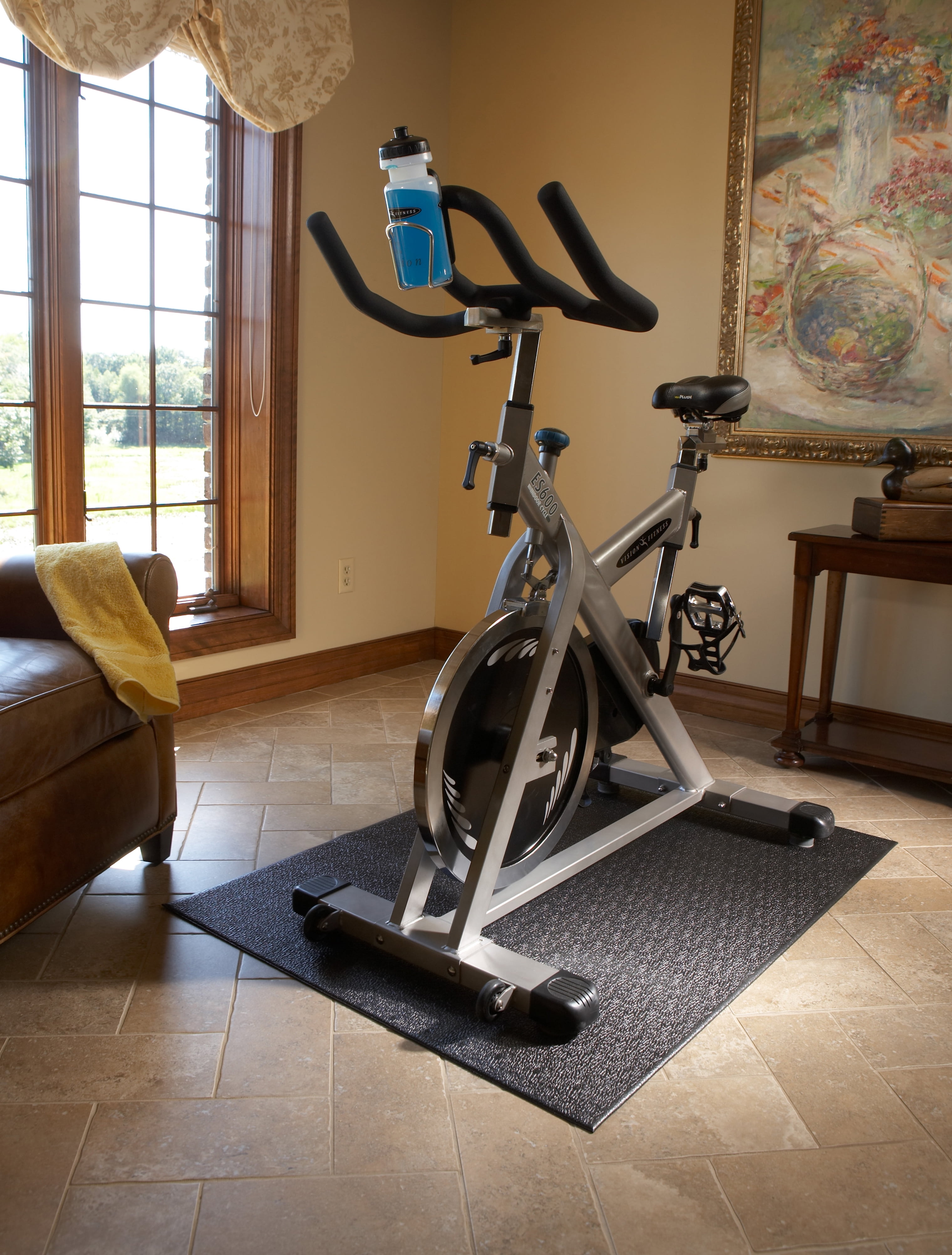 SuperMats - Bike Mat - Standard Quality Dense Foam Vinyl - Fitness Equipment Mat, Gray, 36"x48"