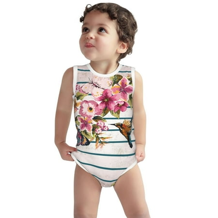

Vsdgher Bird and Floral Print Baby Unisex Baby Cotton Sleeveless Bodysuits Soft and velvety comfortable and breathable