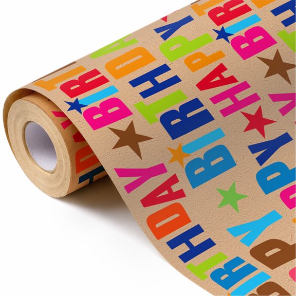 Birthday Wrapping Paper Roll - 17 Inch X 23 Feet , Colorful Happy Birthdays Kraft Gift Wrap Paper For Boys Girls Men Women