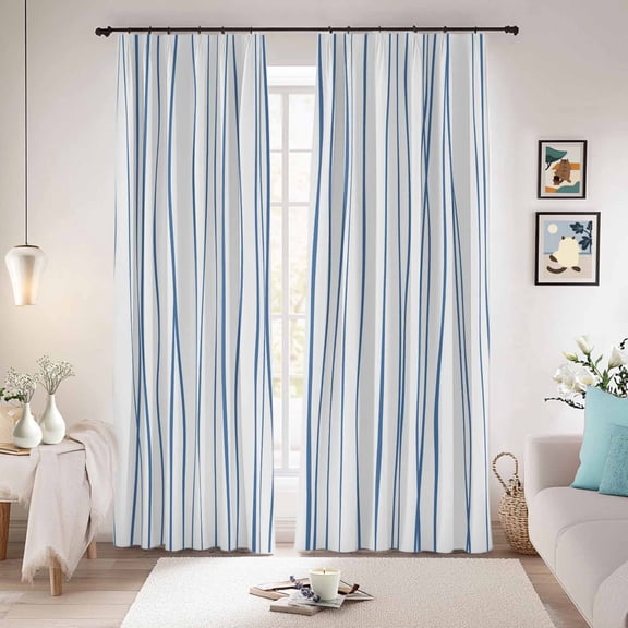 Blue Blackout Curtains for Bedroom/Living Room, Pinch Pleated Black Out Curtains, Abstract Art Gradient Minimalist Modern Texture Room Darkening Window Drapes with Hooks 2 Panels, 39"x70"