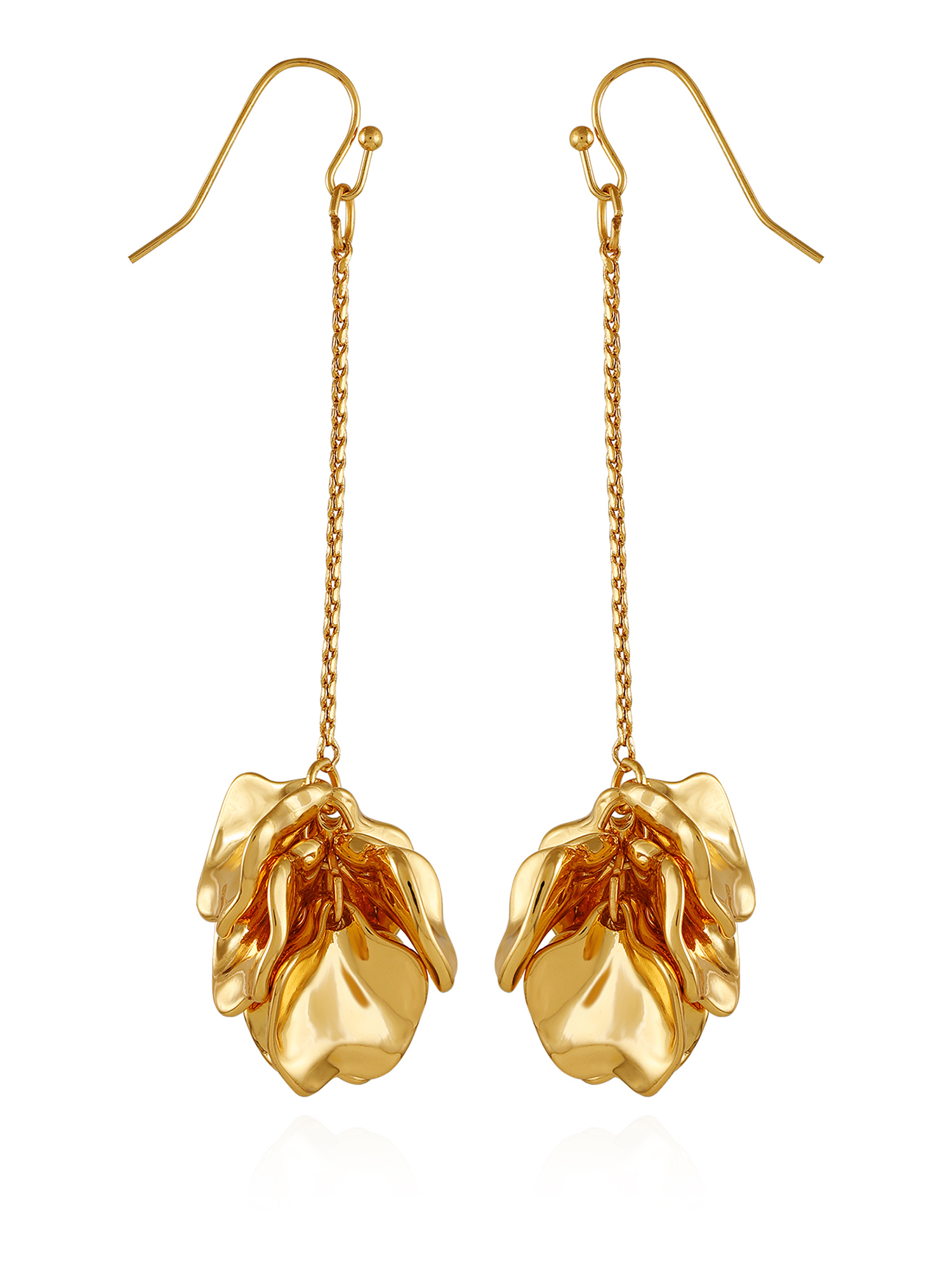 Time and Tru Women's Gold Tone Modern Flower Petal Drop Fishhook Earring