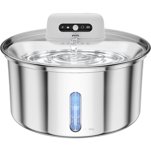 ZKSCOOL Wireless Cat Water Fountain, 108oz/3.2L Battery Operated Pet Water Fountain, Stainless Steel Dog Water Dispenser with Motion Sensor, Quiet Cordless Cat Fountain for Inside