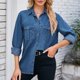 thumbnail image 5 of Camisa vaquera de primavera para mujer: estilo oversize boyfriend, botones, bolsillos en el pecho, aberturas laterales. Ideal para combinar en primavera y otoño., 5 of 7