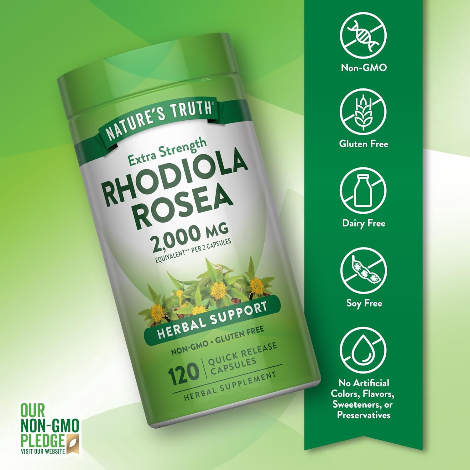 Rhodiola Rosea | 2000mg | 120 Capsules | Non-GMO, Gluten Free Extract Supplement | by Nature's Truth