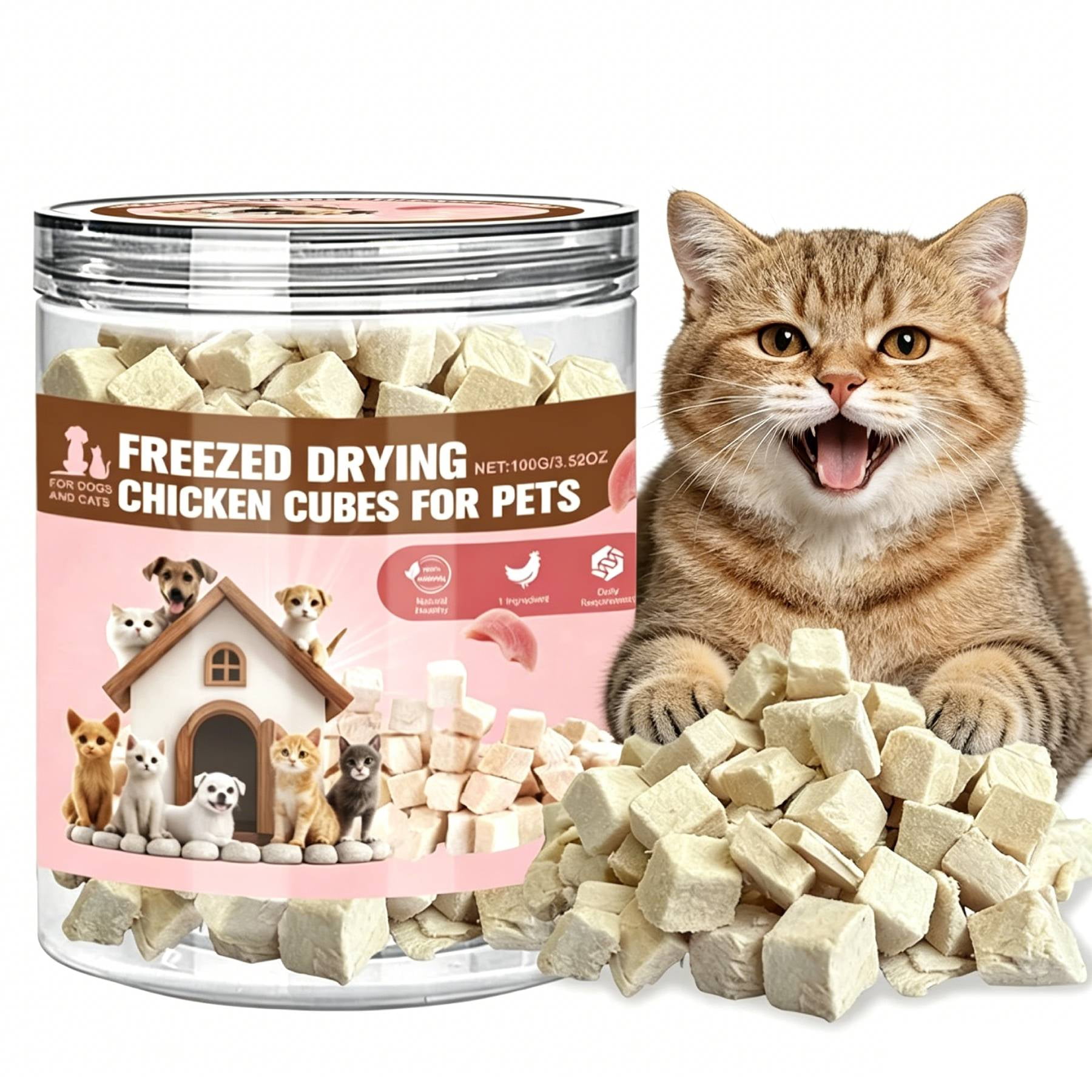 Freeze Dried Chicken Cats Treats 3.4oz – Grain Free, High Protein, Low Calorie Chicken Dog Treats - Training Reward & Food Topper for Puppies, Picky Eaters – Limited Ingredient Healthy Snack