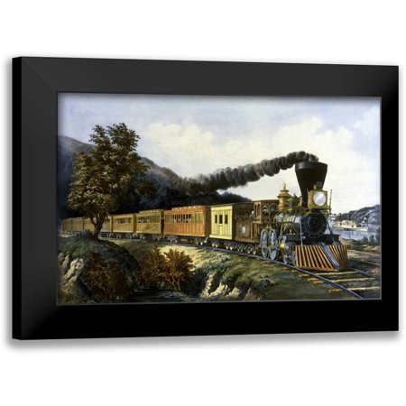 Currier and Ives 14x10 Black Modern Framed Museum Art Print Titled - American Express Train