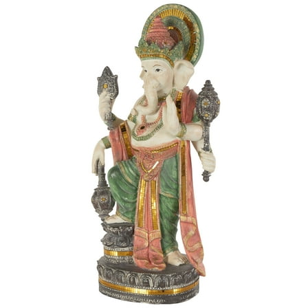 12" x 27" Gold Resin Ganesh Sculpture with Green, Blue, and Red Accents, by DecMode