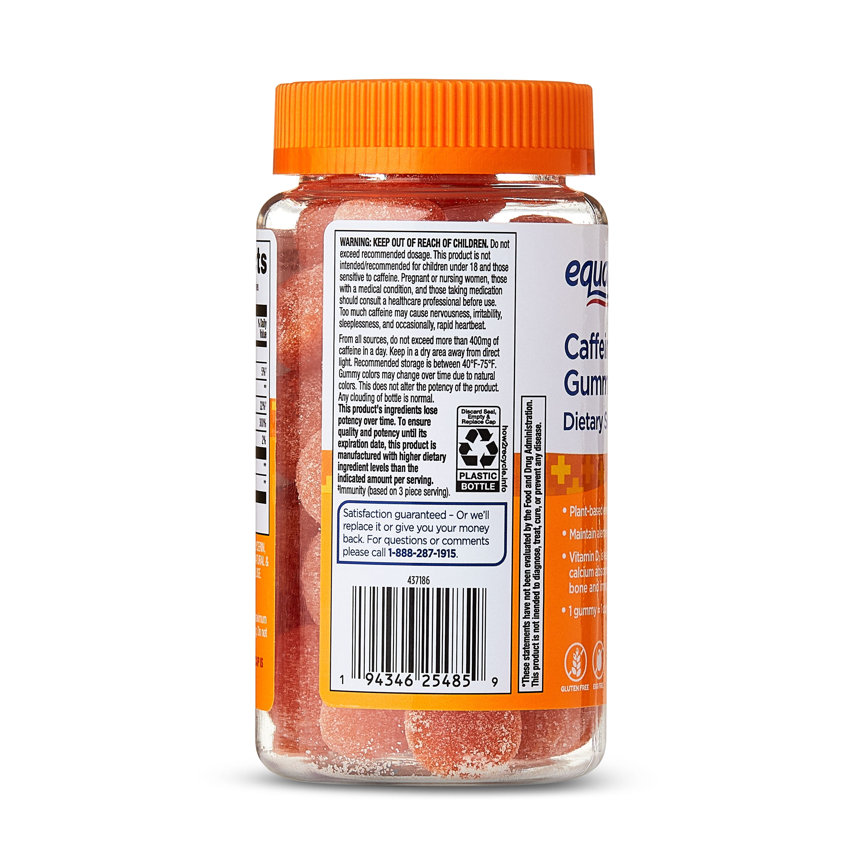Equate Caffeine Energy Gummies Dietary Supplement, 75mg, Orange Flavor, 30 Count
