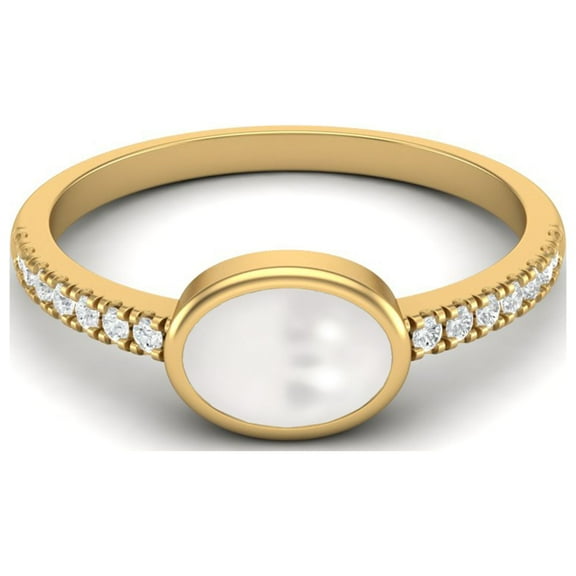 7X5 MM Oval Shape Pearl 925 Sterling Silver Gold Vermeil June Birthstone Solitaire Proposal Valentines Day Gifts Ring for Women
