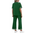 thumbnail image 4 of Women's 2 Piece Sets Summer Casual Short Sleeve Tops Wide Leg Pants Matching Lounge Set Vacation Travel Outfits Green M, 4 of 6