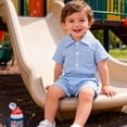 thumbnail image 4 of mgoYE Baby Boy Clothes 12-18 Months Toddler Boy Outfit Button Shirt Short Sleeve Tops Elastic Waist Shorts Solid Baby Clothes Summer Outfits(Blue,2-3 Years), 4 of 7