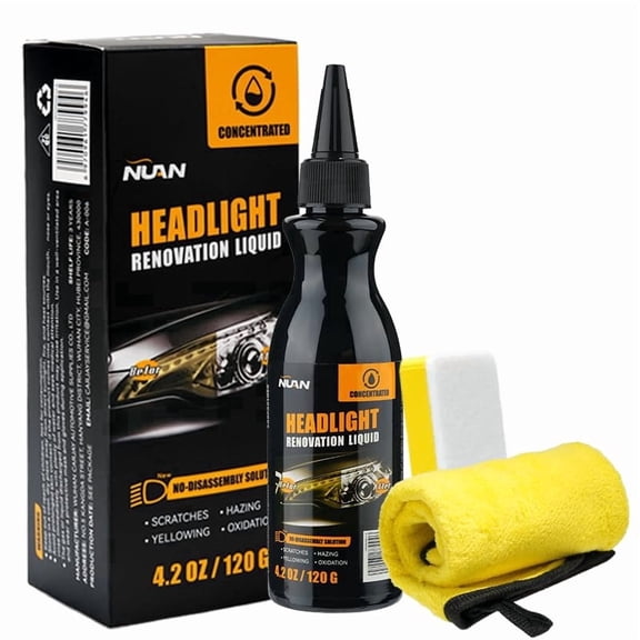 NUAN Headlight Restoration Liquid, 4.2oz/120g Concentrated Formula, Car Headlight Repair Kit with Sponge and Towel for Yellowing, Hazing, Scratches and Oxidation