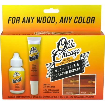 Olde Chicago Wood Filler and Scratch Repair kit for wood furniture and floor. Fills and conceals minor scratches for any wood color. Comes with 1oz Scratch Repair, .65oz Wood Filler, and (Best Wood Filler For Furniture Repair)