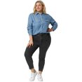 thumbnail image 2 of Women's Plus Size Long Sleeve Chest Pocket Chambray Shirt Blue White 1X, 2 of 6