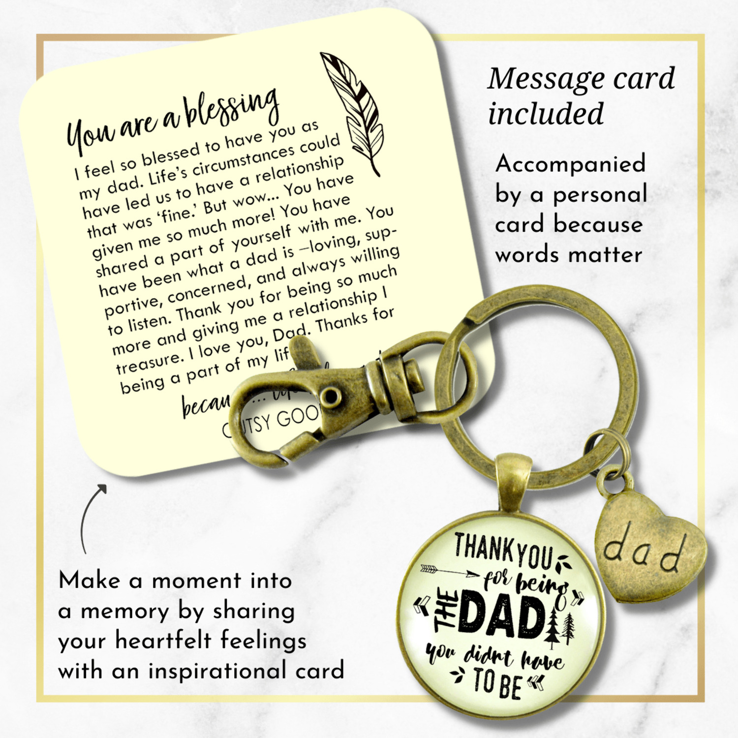 Step Dad Gutsy Goodness Bronze Metal Keychain Thank You for Being Dad Gift Adoptive Adult Male Key Ring