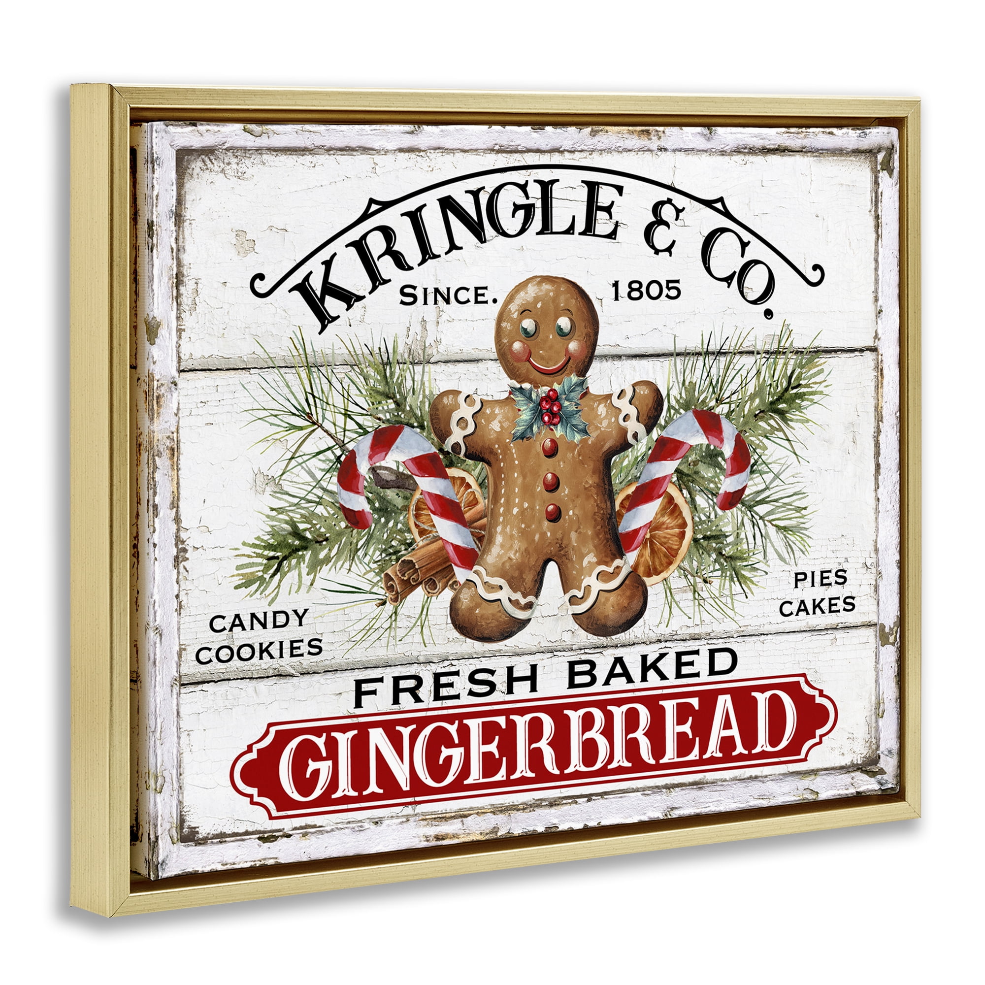 Stupell Industries Fresh Gingerbread Cookies Holiday Painting Gold Floater Framed Canvas Art Prints Wall Art, 21 x 17