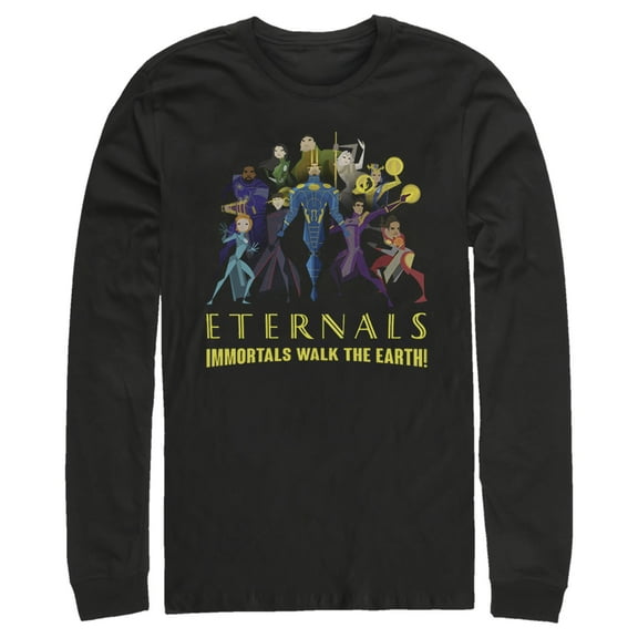 Men's Marvel Eternals Immortals Walk the Earth  Long Sleeve Shirt Black 2X Large