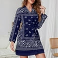 thumbnail image 3 of Bandana Blue Night Robe Long Sleeve V Neck Robe With Belt Women's Sleepwear Dresses, 3 of 9