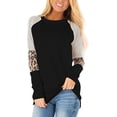 thumbnail image 1 of Blusas casuales de manga larga con estampado de leopardo y bloques de color para mujer, cuello redondo y rayas, 1 of 6