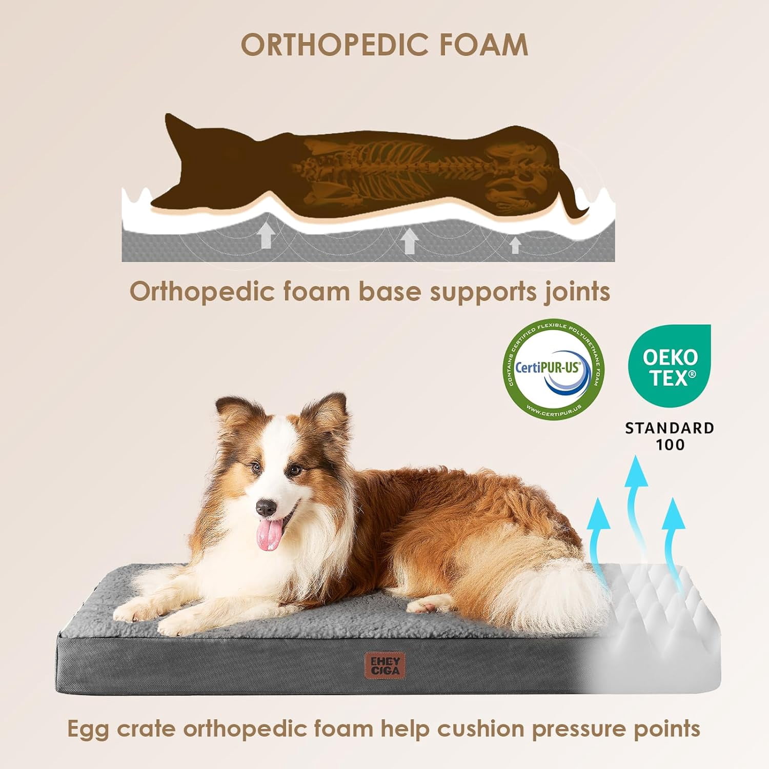Orthopedic  Dog Bed with Removable Cover for Large Dogs, , 41x27