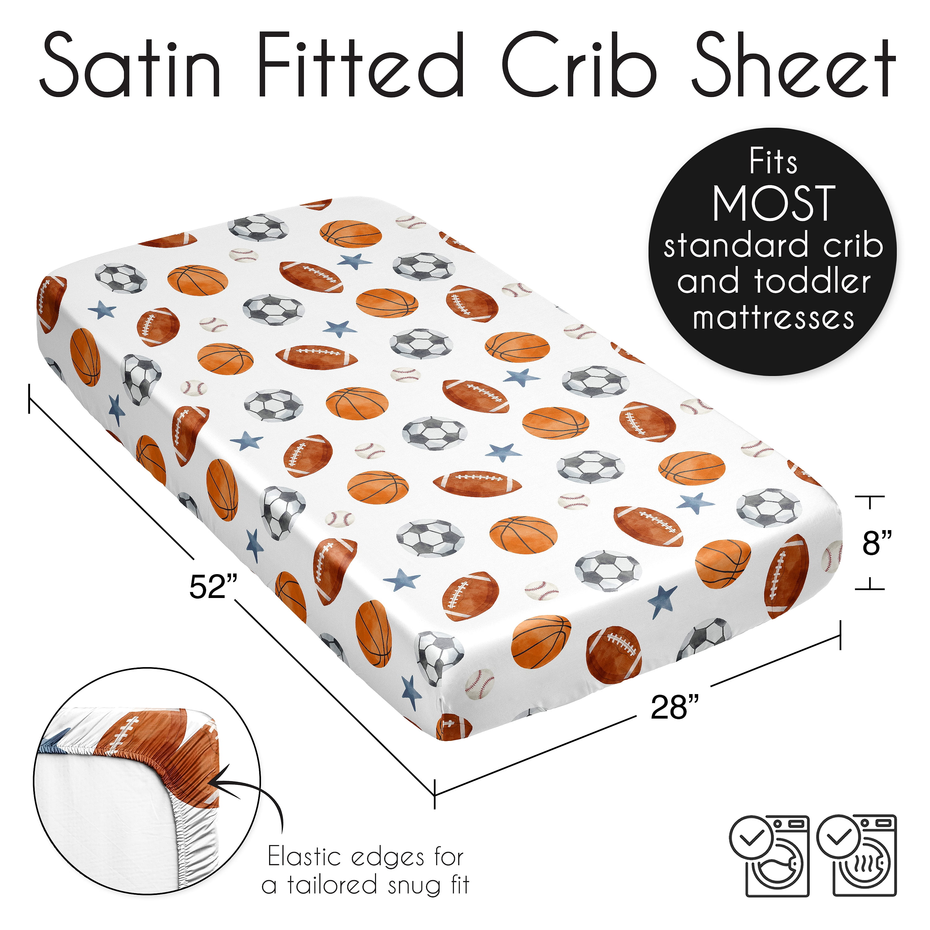 Sweet Jojo Designs Watercolor Sports Theme Boy Satin Fitted Crib Sheet