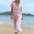 thumbnail image 4 of Dvprdro V Neck Cotton Linen Short Sleeve Tiered Maxi Dress for Women 2026 Summer Flowy A Line Beach Solid, 4 of 9