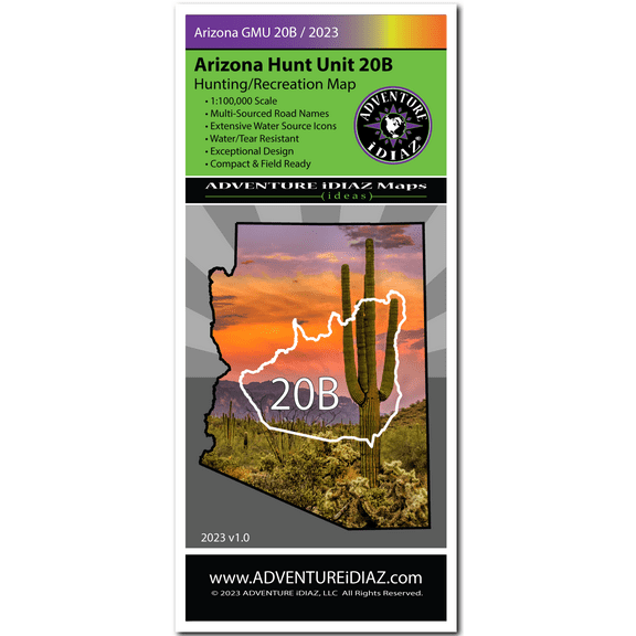 ADVENTURE iDIAZ - Arizona Hunt Unit 20B Map - Hiking, Hunting, Recreation Map