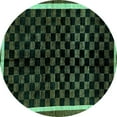 thumbnail image 1 of Ahgly Company Indoor Round Checkered Turquoise Blue Modern Area Rugs, 7' Round, 1 of 4