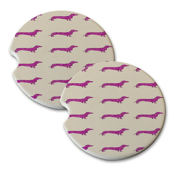 KuzmarK Sandstone Car Drink Coaster (set of 2) - Dachshund Dogs Pink