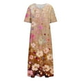 thumbnail image 3 of Oplxuo Casual Dress for Women Flowy V Neck Short Sleeve Floral Maxi Dresses Lightweight Summer Beach Vacation Clothes, 3 of 4