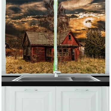 Ambesonne Scenery Kitchen Curtains, Horror Movie Theme, 55"x39", Multicolor