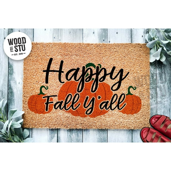 Doormat Happy Fall Y'all Doormat | Pumpkin Fall | Welcome Mat Fall Dec (18" x 30") #2055