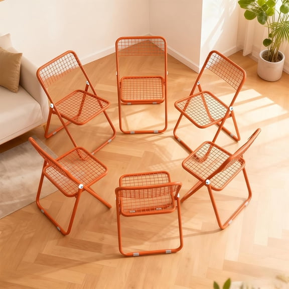 WXJHL Set Of 6 Folding Chairs, Space‑Saving Foldable Metal Frame Chairs for Indoor‑Outdoor Party Camping Event Use, Orange