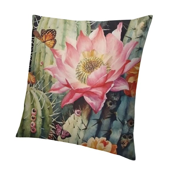 Cactus, Tropical Cactus Floral Rose Decorative Throw Pillowcase Cushion Cover Throw Pillows Covers for Sofa Bedroom Car Living Room, Green Pink