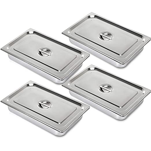Sartenes de hotel VEVOR 4 JUEGOS de sartenes de vapor profundas de acero inoxidable 20.8 L x 12.8