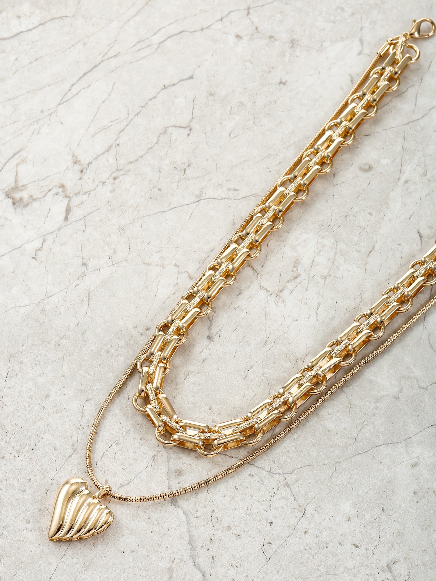Time and Tru Goldtone 2 Row Heart Necklace, 1 Piece