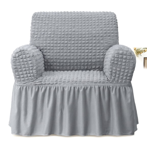 Armchair Slipcovers Grey, 1-Piece Stretch Sofa Chair Cover with Skirt, Universal Furniture Protector, 11"D x 11"W x 5.4"H